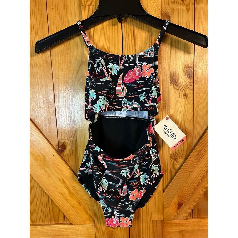 Salt Life swimsuit one piece tropical black Youth 10 nwt (0134)